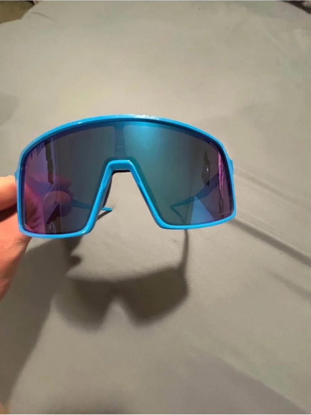 Oakley Bright Blue Shield Sunglasses with Purple Mirror Lens